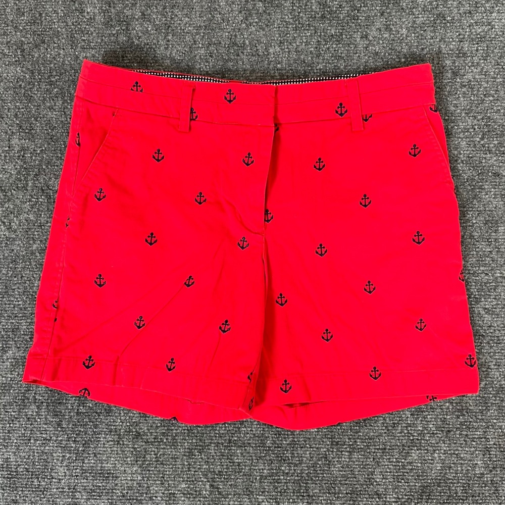 British Khaki Womens Red Anchor Embroidered Chino Shorts Size 4 Nautical Preppy